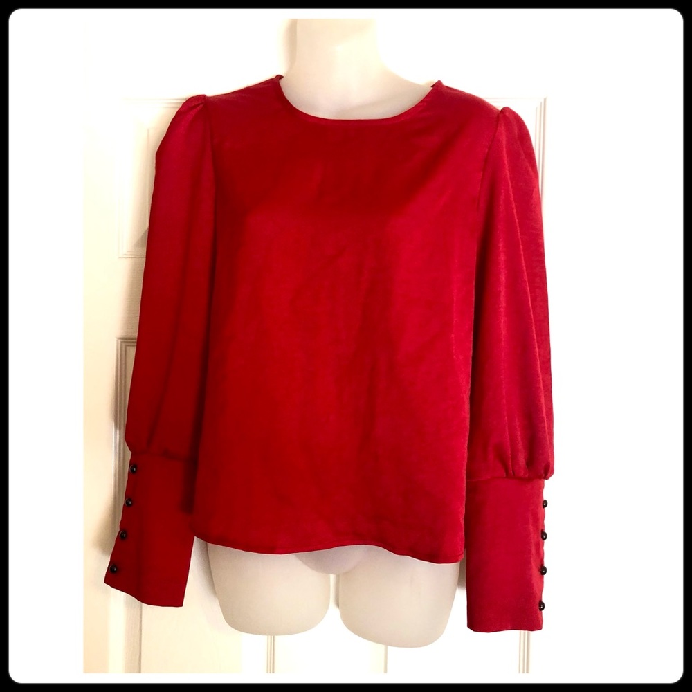 Shein Red Long Sleeved Blouse with Amazing Button Cuffs